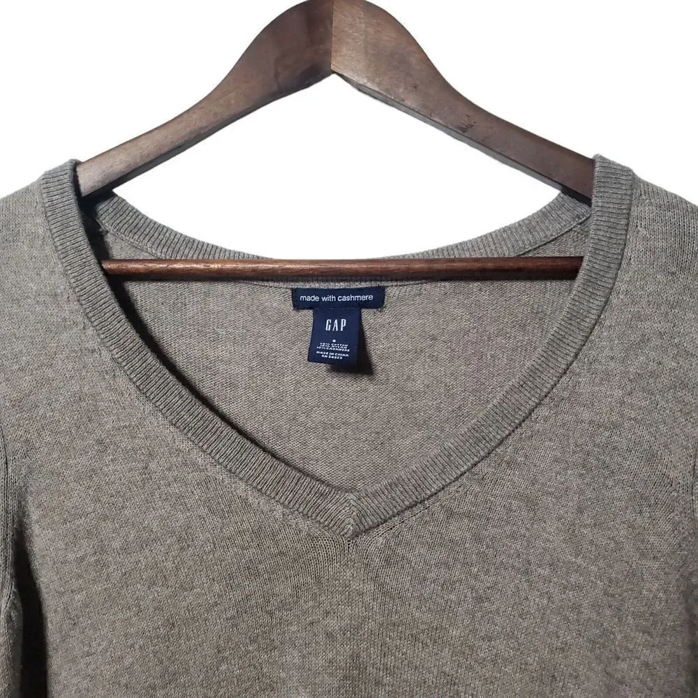 Gap Womens Cashmere Blend Pullover Sweater Size S Tan Longsleeve V-Neck 2000s